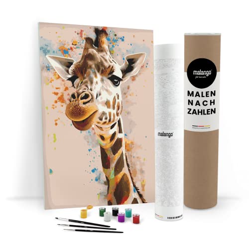 malango Malen nach Zahlen Erwachsene - Giraffe Gerald 90 x 60 cm groß XL Premium-Malset mit Rahmen, Hergestellt in unserer Produktion in Deutschland, Kreative von malango