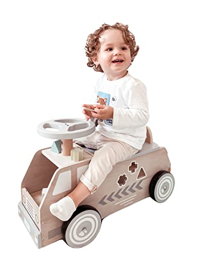 Mamabrum, Aufsitzauto aus Holz, Spielzeugauto mit Blöcken enthalten, Spielzeug für EIN Kind 2+, Holzauto für Jungen, Mädchen, dezente Farben, Spielzeug für Babys, Kleinkinder von mamabrum