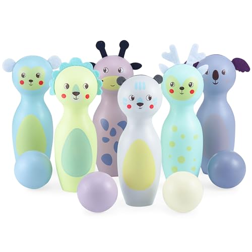 Mamabrum, Holz Bowling Set für Kinder - Tiere, Pastellfarben, 6 Holzscheiben, 4 Kugeln Kinderbowling, Kegelspiel für Kinder, Bowlingset für Kinder Outdoor Mamabrum, Holz Bowling Set für Kinder - Tiere, Pastellfarben, 6 Holzscheiben, 4 Kugeln Kinderbowling, Kegelspiel für Kinder, Bowlingset für Kinder Outdoor von mamabrum