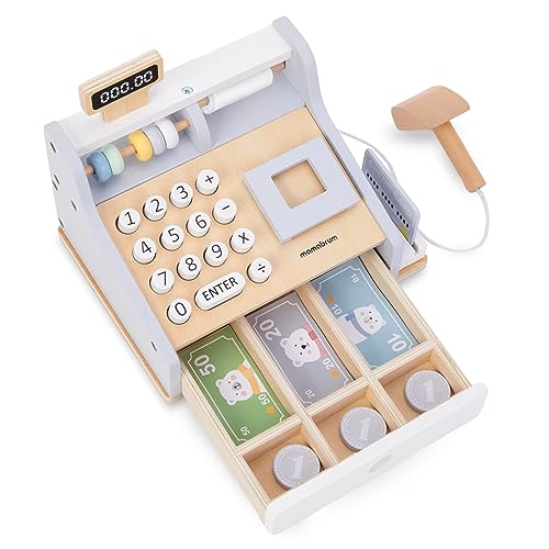 mamabrum Holzkasse Set mit Scanner, Tastatur & Abakus - Kaufladen Registrierkasse aus Holz mit Spielgeld, Kreditkarte & Bonrolle - Lernspielzeug für Kinder ab 3 Jahren von mamabrum