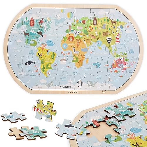 Mamabrum, Holzpuzzle – Weltkarte, Holzrahmen, 36 Bunte Holzpuzzles, Erstellen Einer Weltkarte, Wahrnehmungsfähigkeit lehren, Fantasie anregen von mamabrum