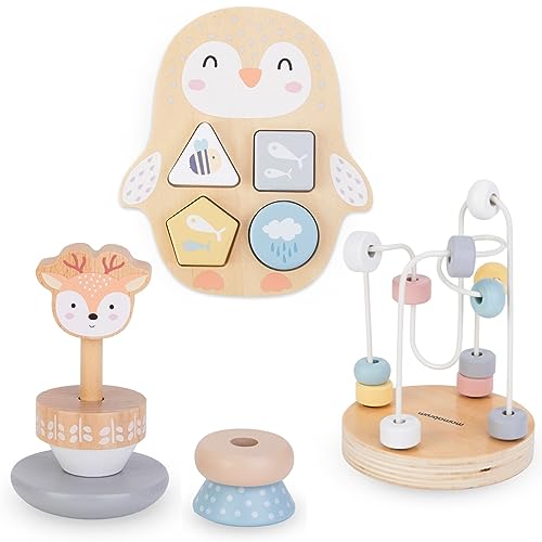 Mamabrum, Holzspielzeug Set - Bunte Verflechtung, Pyramide Hirsch, Sorter Pinguin, Motorikschlaufe, Sortierbrett, Holzsortierer Montessori Spielzeug ab 10 Monate Mamabrum, Holzspielzeug Set - Bunte Verflechtung, Pyramide Hirsch, Sorter Pinguin, Motorikschlaufe, Sortierbrett, Holzsortierer Montessori Spielzeug ab 10 Monate von mamabrum