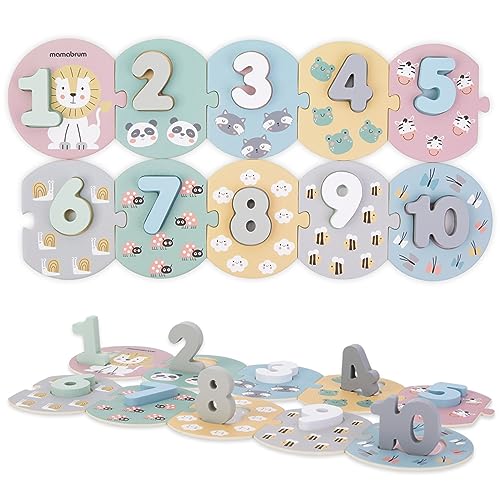Mamabrum, pädagogische Holzpuzzles mit Zahlen, 10 mit ungiftigen Farben bemalte Holzzahlen, Puzzleteile aus Pappe, für Kinder ab 3 Jahren von mamabrum