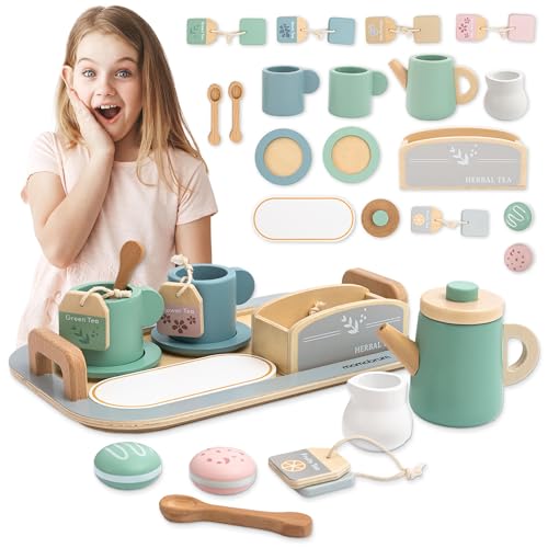 Mamabrum Großes Holz Tee Set – 18‑Teiliges Set mit Tablett Tassen und Teesorten – Sicheres Spielzeug für Kinder ab 3 Jahren – Pastellfarbenes Design und realistische Details Mamabrum Großes Holz Tee Set – 18‑Teiliges Set mit Tablett Tassen und Teesorten – Sicheres Spielzeug für Kinder ab 3 Jahren – Pastellfarbenes Design und realistische Details von mamabrum