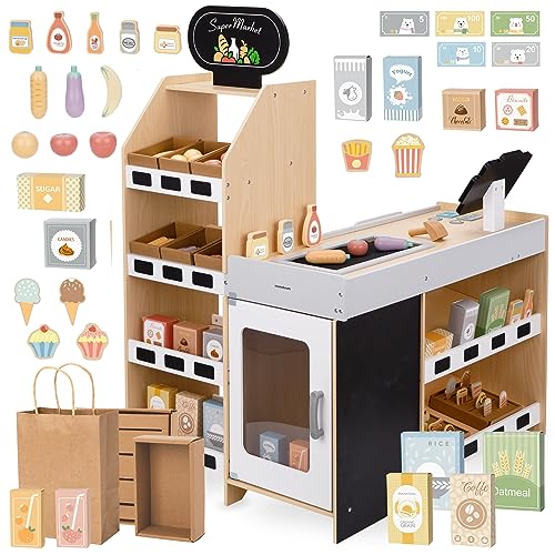 Mamabrum Holz Kaufladen Marktstand Spielzeug für Kinder mit Zubehör – Kreatives Rollenspiel ab 3 Jahren von mamabrum