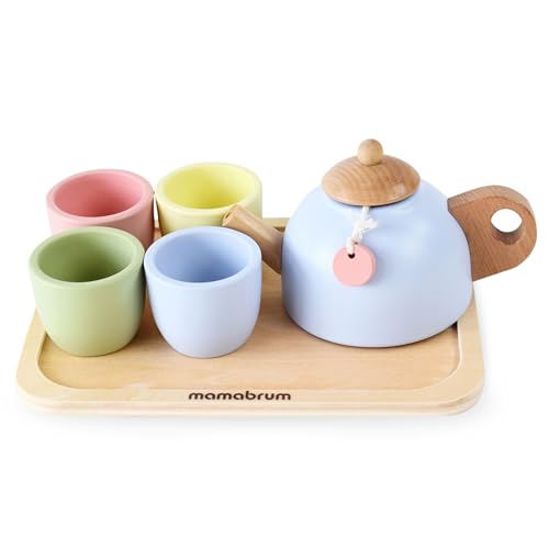 Mamabrum Holz Teeservice für Kinder - 7-teiliges Tee Set mit Teekanne, 4 Tassen & Tablett - Rollenspiel Geschenk für Kinder ab 3 Jahren - Pastellfarben (7 Teile) Mamabrum Holz Teeservice für Kinder - 7-teiliges Tee Set mit Teekanne, 4 Tassen & Tablett - Rollenspiel Geschenk für Kinder ab 3 Jahren - Pastellfarben (7 Teile) von mamabrum