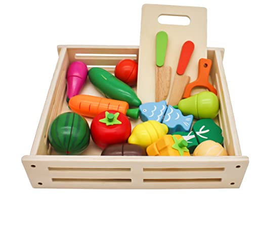 Mamabrum Holzgemüse zum Schneiden für Kinder mit Vorratsdose, Obst- und Gemüsekorb, Kinder-Küchen-Accessoires, Bunte Küchenspielzeug, Pädagogisches Spielzeug von mamabrum