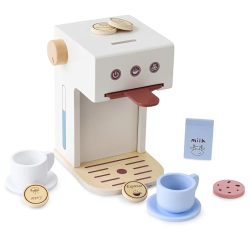 Mamabrum Holz-Kaffeemaschine Set für Kinder 3+, Barista Spielzeug mit 2 Tassen, Milchkarton, 4 Kaffeekapseln - Rollenspiel Küchenzubehör mit Funktionstasten Mamabrum Holz-Kaffeemaschine Set für Kinder 3+, Barista Spielzeug mit 2 Tassen, Milchkarton, 4 Kaffeekapseln - Rollenspiel Küchenzubehör mit Funktionstasten von mamabrum