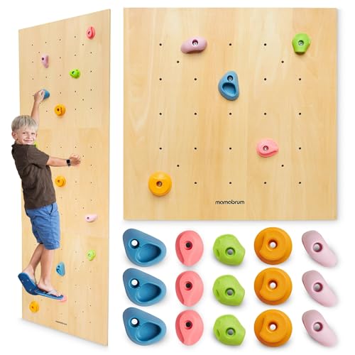 Mamabrum Holzkletterwand für Kinder mit 15 Griffen - 3 Montagepaneele mit Verstellbarkeit - Für Kinderzimmer - Max 100 kg - Ab 3 Jahre - Aktiver Homespaß von mamabrum