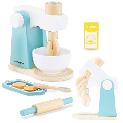 Mamabrum Holz-Küchenmixer-Set für Kinder – Realistisches Backspielzeug mit Zubehör – Perfekt für Rollenspiele und Förderung der Feinmotorik von mamabrum