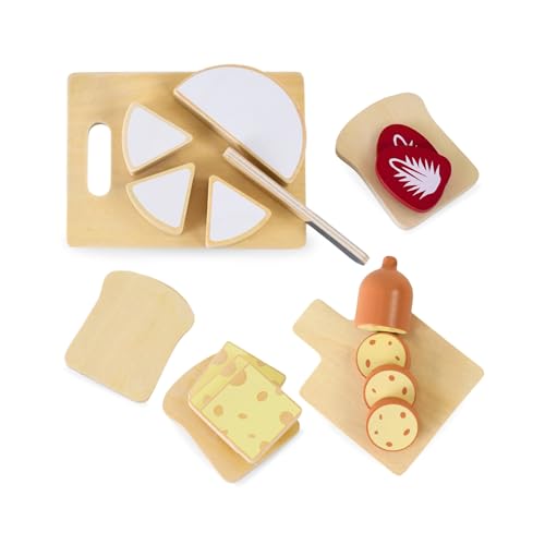 Mamabrum Toy Holz Frühstück Set für Kinder, Spielnahrung, Zubehör für Spielzeugküche, Kleinkoch, Zubehör für Kinderküche, Schneidebrett für die Kleinen von mamabrum