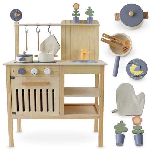 Mamabrum Holzküche für Kinder 3+ | Spielset mit Pfanne, Topf & Löffel | Boho-Kinderküche aus Holz für Haus & Garten | Kinderspielset mit Drehknöpfen (8 Teile) Mamabrum Holzküche für Kinder 3+ | Spielset mit Pfanne, Topf & Löffel | Boho-Kinderküche aus Holz für Haus & Garten | Kinderspielset mit Drehknöpfen (8 Teile) von mamabrum