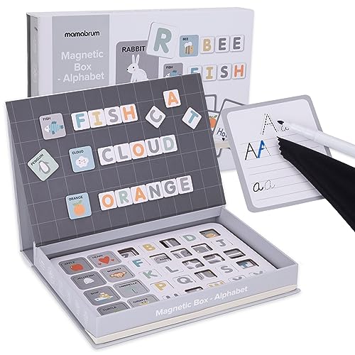mamabrum, Magnetpuzzle – Alphabet – Schreiben Lernen, 1 Magnetbox, löschbarer Marker, Stoff, 26 Karten, 78 Magnetplättchen, für Kinder mamabrum, Magnetpuzzle – Alphabet – Schreiben Lernen, 1 Magnetbox, löschbarer Marker, Stoff, 26 Karten, 78 Magnetplättchen, für Kinder von mamabrum