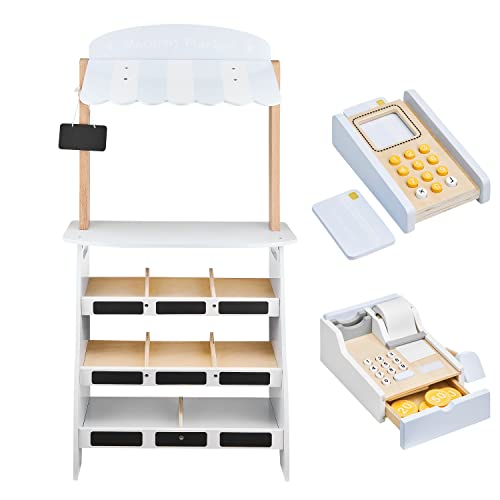 mamabrum Kaufmannsladen-Set aus Holz - Marktstand mit Registrierkasse, Terminal & Kreidetafel - 19-teiliges Lernspielzeug mit Obst & Gemüse für Kinder ab 3 Jahren mamabrum Kaufmannsladen-Set aus Holz - Marktstand mit Registrierkasse, Terminal & Kreidetafel - 19-teiliges Lernspielzeug mit Obst & Gemüse für Kinder ab 3 Jahren von mamabrum