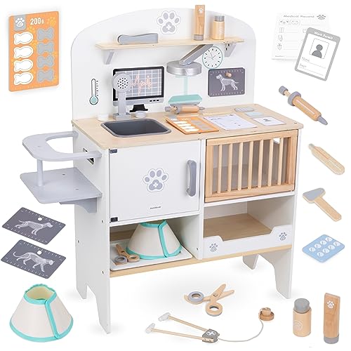 Mamabrum Tierkrankenhaus Set aus Holz - Tierarzt Spielzeug mit Medikamenten, Röntgenbildern, Stethoskop, Spritze & Zubehör - Rollenspiel für Kinder ab 3 Jahren (10 Teile) von mamabrum