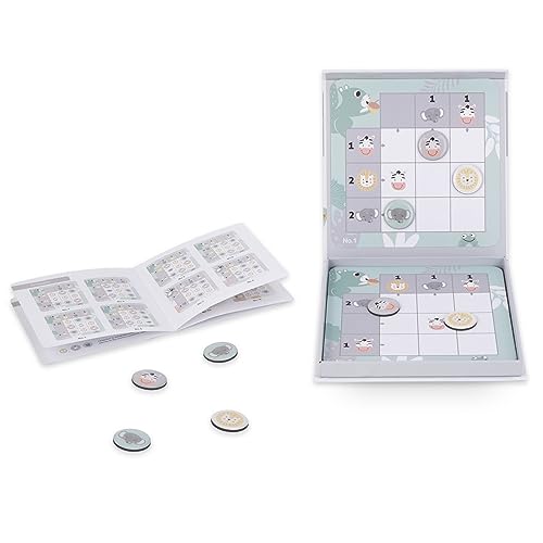 mamabrum, magnetisches Reisespiel – Sudoku für Kinder, magnetische Boxen und Spielsteine, 15 doppelseitige Brettkarten, 9 magnetische Tier-Spielsteine von mamabrum