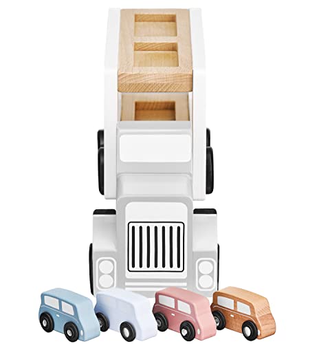 mamabrum Holz-Autotransporter Set mit 4 Autos und Abschleppwagen, Hebebühne & Sicherheitsanhänger, Kinderspielzeug 3-5 Jahre, 33 cm Länge, Pastellfarben mamabrum Holz-Autotransporter Set mit 4 Autos und Abschleppwagen, Hebebühne & Sicherheitsanhänger, Kinderspielzeug 3-5 Jahre, 33 cm Länge, Pastellfarben von mamabrum
