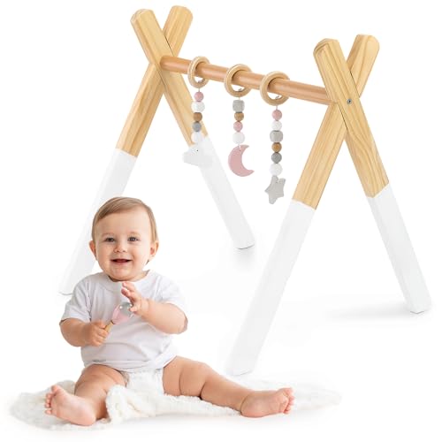 mamabrum Holz Baby Gym Lernständer mit 3 Sinnesanhängern – Sicher für Neugeborene – Montessori – Leicht – Ab 0 Monaten – Natürliches Holz mamabrum Holz Baby Gym Lernständer mit 3 Sinnesanhängern – Sicher für Neugeborene – Montessori – Leicht – Ab 0 Monaten – Natürliches Holz von mamabrum