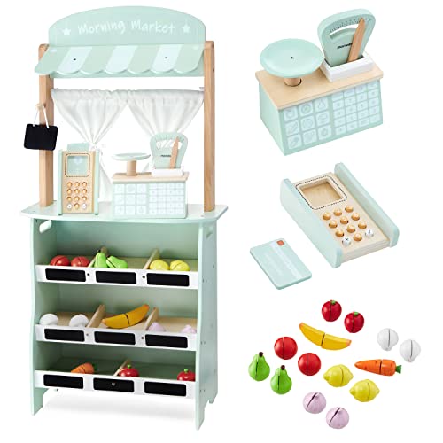 mamabrum Kaufladen, Marktstand, Lebensmittelgeschäft, Spielset, Marktstand, großer Holzladen, Verkaufsstand und 2-in-1: Theater mit Waage, Bezahlterminal, Gemüse und Obst mamabrum Kaufladen, Marktstand, Lebensmittelgeschäft, Spielset, Marktstand, großer Holzladen, Verkaufsstand und 2-in-1: Theater mit Waage, Bezahlterminal, Gemüse und Obst von mamabrum