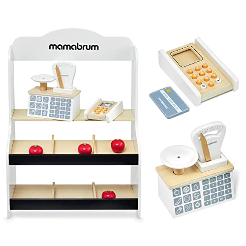 mamabrum Kinderholzshop, Minimarkt mit Waage, Terminal, Zahlungskarte und Früchte, Kindermarkenständer, Spielzeug-Shop für Accessoires, Spielladen für Kinder mamabrum Kinderholzshop, Minimarkt mit Waage, Terminal, Zahlungskarte und Früchte, Kindermarkenständer, Spielzeug-Shop für Accessoires, Spielladen für Kinder von mamabrum