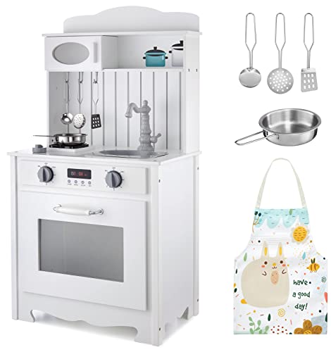 mamabrum Kinderküche aus Holz mit LED, Schürze und Zubehör – Backofen, Mikrowelle, Spüle, Wasserhahn, Kochtopf, 3 Kochlöffel – 92,7 x 47,5 x 30 cm – Weiß mamabrum Kinderküche aus Holz mit LED, Schürze und Zubehör – Backofen, Mikrowelle, Spüle, Wasserhahn, Kochtopf, 3 Kochlöffel – 92,7 x 47,5 x 30 cm – Weiß von mamabrum