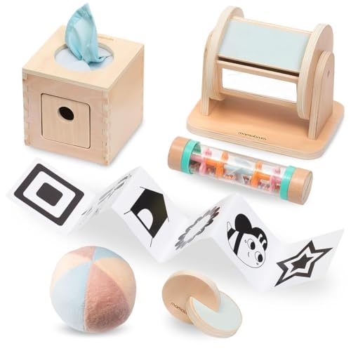 mamabrum Baby Spielzeug 6 Monate - Montessori Sensorik Set mit Holzgreifer, Ball & Rollen - Lernspielzeug für frühe Entwicklung - Geschenk für Neugeborene (5 Teile) mamabrum Baby Spielzeug 6 Monate - Montessori Sensorik Set mit Holzgreifer, Ball & Rollen - Lernspielzeug für frühe Entwicklung - Geschenk für Neugeborene (5 Teile) von mamabrum