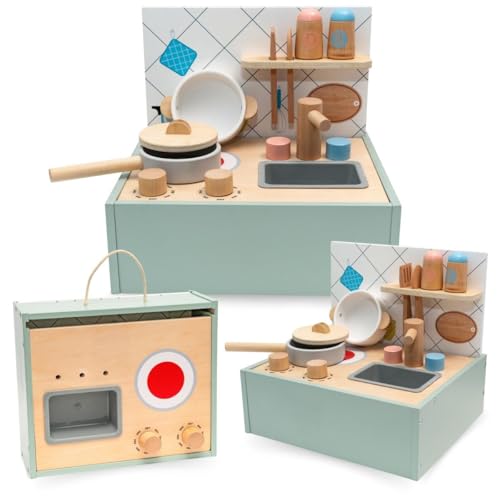 mamabrum Kinder Spielküche aus Holz mit Zubehör, Faltbare Kinderküche 30x25x27cm - Kompakte Spielzeug Zubehör Set mit Besteck, Topf & Gewürzen für Kinde ab 3 Jahre mamabrum Kinder Spielküche aus Holz mit Zubehör, Faltbare Kinderküche 30x25x27cm - Kompakte Spielzeug Zubehör Set mit Besteck, Topf & Gewürzen für Kinde ab 3 Jahre von mamabrum