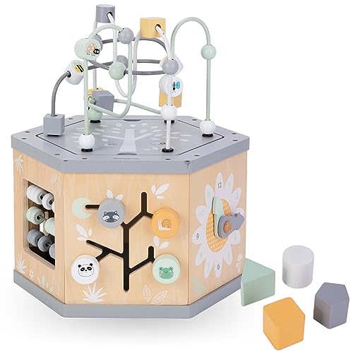 mamabrum Motorikwürfel 7-in-1 Baby Spielzeug ab 1 Jahr - Aktivitätswürfel mit Motorikschleife, Abakus, Uhr - Montessori Lernspielzeug aus Holz (27,8 x 29,7 x 34,5 cm) von mamabrum