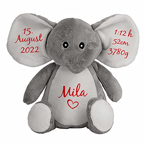 mamir home Elefant Baby Geschenk Kuscheltier personalisiert mit Name & Geburtsdaten I 28cm I Geschenkidee zur Geburt I Taufe, Geburtstag & Weihnachten mamir home Elefant Baby Geschenk Kuscheltier personalisiert mit Name & Geburtsdaten I 28cm I Geschenkidee zur Geburt I Taufe, Geburtstag & Weihnachten von mamir home