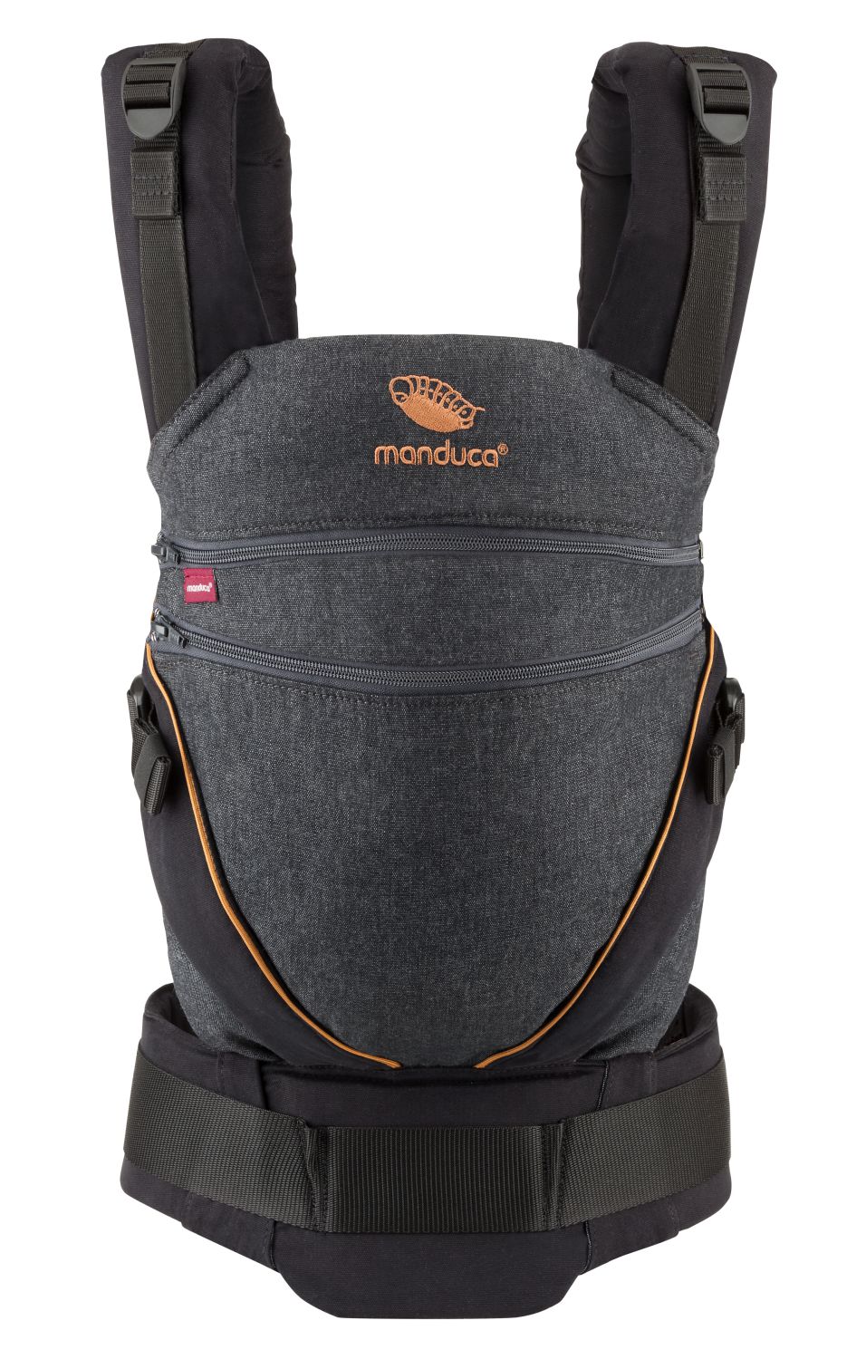 Manduca XT Full Buckle Babytrage aus Baumwolle - Denimblack-Toffee von manduca