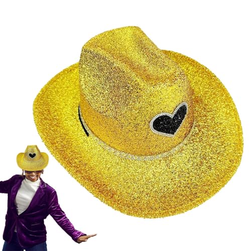 manhegari Cowgirl-Hut Glitzer | Disco breite Krempe Cowboyhut Sparkly | Kostümzubehör Cosplay Requisiten für Halloween Geburtstagsfeier von manhegari