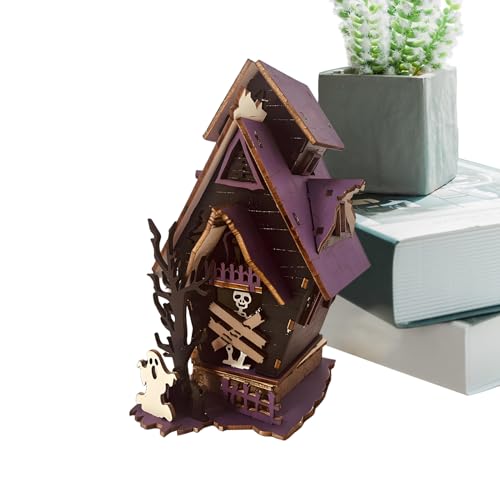 manhegari Halloween Haus Bauklötze - Spukhaus Dekoration | 3D Beleuchtetes Horror Deko Zentrum Für Kamin Wohnzimmer Party Landhausstil von manhegari
