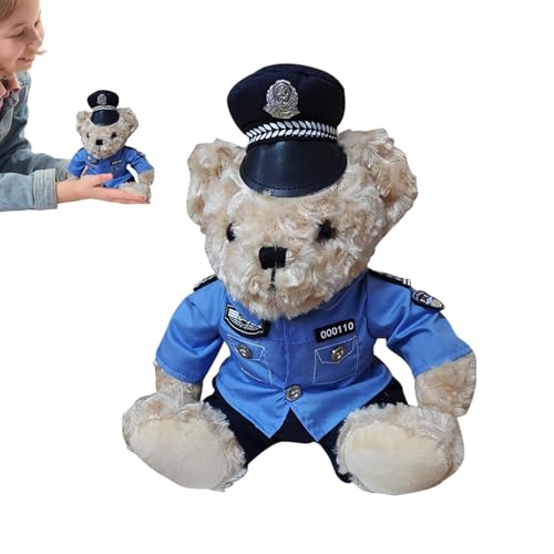manhegari Polices Bär Plüsch | Ausgestopftes Bären-Plüschtier im Polices- Niedliche Plüschbären mit Abnehmbarer ung für Kinder, Mädchen und von manhegari