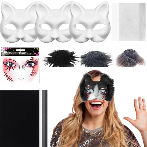 manhegari Weiße Katzenmaske - Blanko Katzengesicht Masken Satz | Zubehör-Set Mit Mesh- Und Filzblättern Für Handwerkskunst Zu Karneval Cosplay Festen manhegari Weiße Katzenmaske - Blanko Katzengesicht Masken Satz | Zubehör-Set Mit Mesh- Und Filzblättern Für Handwerkskunst Zu Karneval Cosplay Festen von manhegari