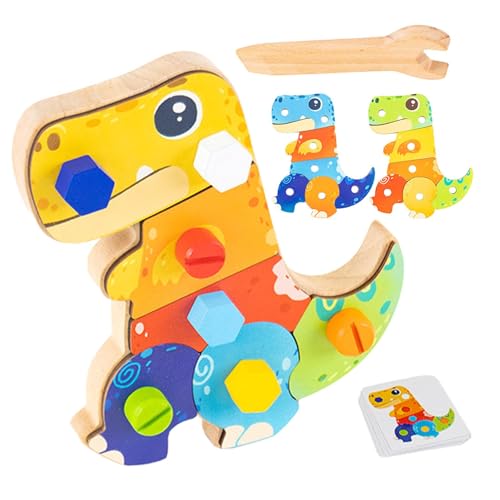 manting Schraubenspielzeug für Kinder, Sensorikbrett für Kinder - Dinosaurier-Sensorbrett aus Holz | Niedliches Mehrzweck-Schraubspielzeug, farbenfrohes Lernspielzeug für die Auge-Hand-Koordination von manting