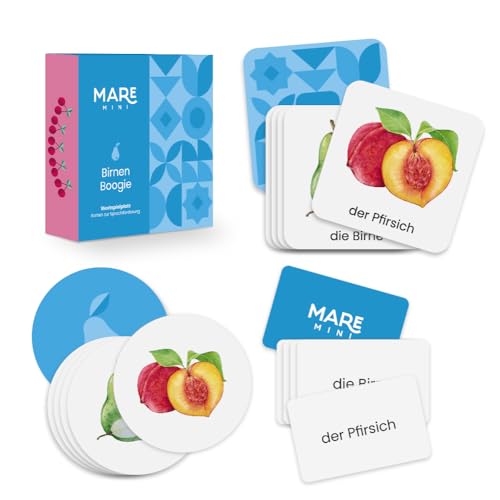 MAREMINI Montessori Wortschatzkarten – Dreiteilige Lernkarten: regionales Obst für Kinder ab 4 Jahren. Lernspiel & Sprachförderung. Reißfest & nachhaltig. Geschenkidee für Kindergarten & Zuhause. von maremini