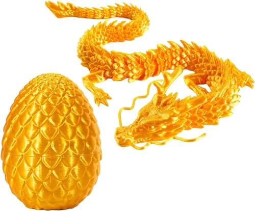 massoke 3D Dragon with Dragon Egg Articulated Crystal Dragon in Egg Portable Dragon Egg with Movable Gemstone Dragon Fidget Toy with Movable for Gifts (Silk Gold) von massoke