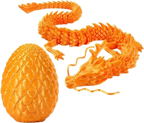 massoke 3D Dragon with Dragon Egg Articulated Crystal Dragon in Egg Portable Dragon Egg with Movable Gemstone Dragon Fidget Toy with Movable for Gifts (Silk Orange) von massoke