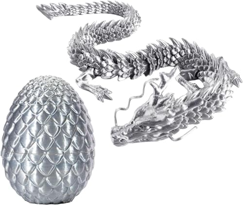 massoke 3D Dragon with Dragon Egg Articulated Crystal Dragon in Egg Portable Dragon Egg with Movable Gemstone Dragon Fidget Toy with Movable for Gifts (Silk Silver) von massoke