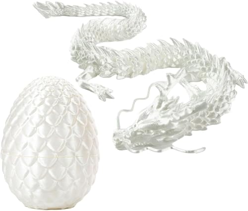 massoke 3D Dragon with Dragon Egg Articulated Crystal Dragon in Egg Portable Dragon Egg with Movable Gemstone Dragon Fidget Toy with Movable for Gifts (Silk White) von massoke