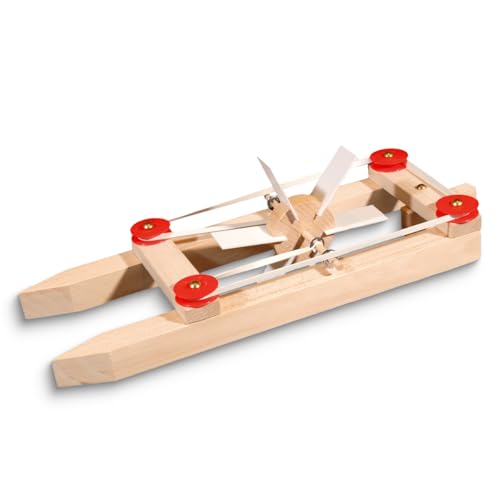 matches21 HOME & HOBBY Kinder Bastelset ab 9 Jahren Katamaran Boot Modell Holz Schiff mit Gummimotor Bausatz Werkset Holzbausatz von matches21 HOME & HOBBY