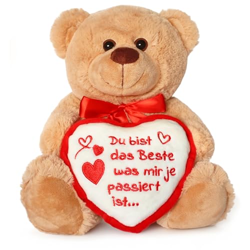 matches21 HOME & HOBBY Teddybär mit Herz DU BIST DAS Beste Plüschteddy braun 25 cm süßes Valentinstag Kuscheltier Liebe Geschenk von matches21 HOME & HOBBY