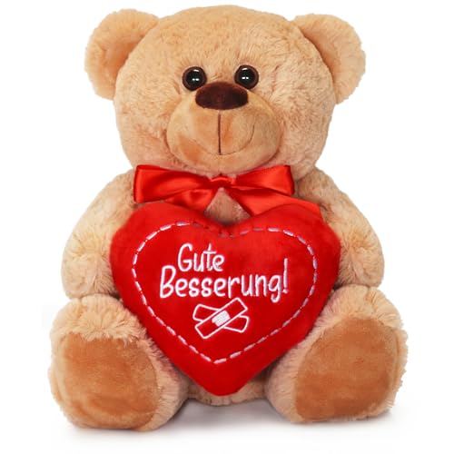 matches21 HOME & HOBBY Teddybär mit Herz Gute Besserung Plüschteddy braun 25 cm süßes Valentinstag Kuscheltier Liebe Geschenk von matches21 HOME & HOBBY