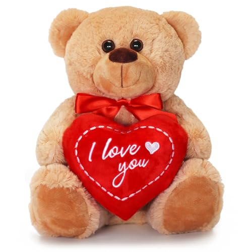matches21 HOME & HOBBY Teddybär mit Herz I Love You Plüschteddy braun 25 cm süßes Valentinstag Kuscheltier Liebe Geschenk von matches21 HOME & HOBBY