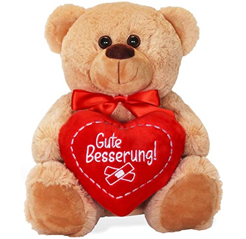 matches21 Teddybär mit Herz/Herzteddy Gute Besserung Hellbraun/beige 25 cm Kuscheltier Schmusetier - Geschenkidee Freundin Klassiker von matches21 HOME & HOBBY