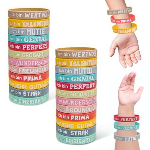 mauepersu 24 Stück Motivationsarmbänder auf Deutsch Inspirierende Armbänder mit Positiven Sprüchen, Motivierendes Silikonarmband, Mutmacher Geschenke Party Mitgebsel für Kollegen Teenager Kinder mauepersu 24 Stück Motivationsarmbänder auf Deutsch Inspirierende Armbänder mit Positiven Sprüchen, Motivierendes Silikonarmband, Mutmacher Geschenke Party Mitgebsel für Kollegen Teenager Kinder von mauepersu