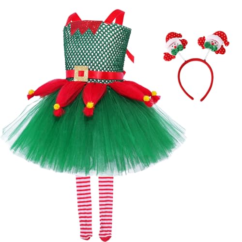 mawma Elfenkostüm für Kinder, Weihnachtselfenkleid, Kinder Mädchen Weihnachtself Kostüm Urlaub Party Pailletten Urlaub Cosplay Kleid Stirnband von mawma