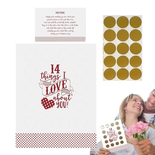 mawma Valentinstag-Rubbelspiel, Rubbel-Grußkarte | Romantische Rubbelkarte mit 14 Dingen zum Selbermachen | Rubbeln Sie es ab, um Papierhandwerk für den Schminktisch, die Party oder das Schlafzimmer von mawma