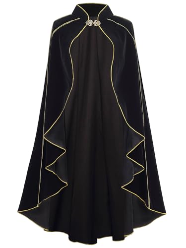 Mittelalterliches Kostüm für Damen, schwarze Umhänge Renaissance Samt Kapuzenumhänge Halloween Welttag Kostüme Verkleidung für Damen (Schwarz, 110 cm) von maxToonrain