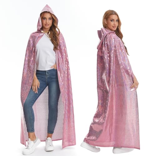 maxToonrain 1970er Jahre Disco-Kostüm für Herren und Damen, Abba-Kostüm, Erwachsene, volle Länge, glitzernd, Umhang für Halloween, Weihnachten, Karneval, Mama, Mia, Retro-Party, Silber, 150 cm von maxToonrain